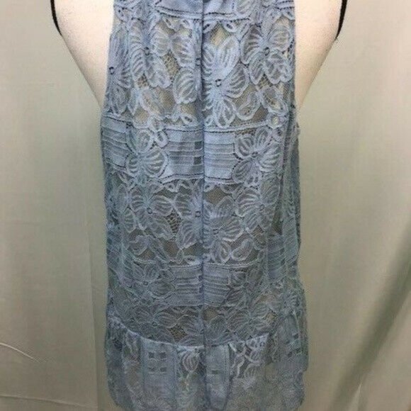 NWT Alfani Womens Light Blue Lace Overlay Halter Blouse 12 - Picture 3 of 8